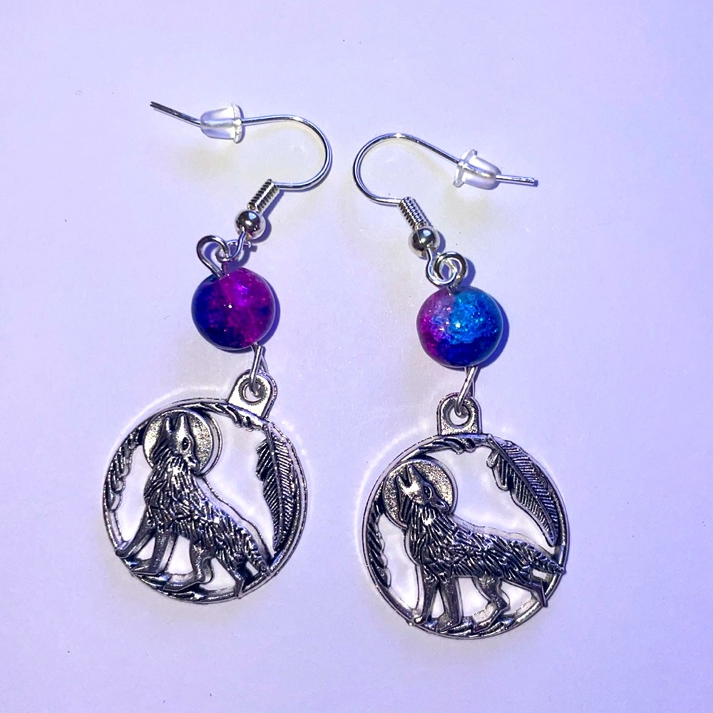 Handmade Wolf Moon Earrings Jewelry Dangle Silver Witch Pagan Werewolf